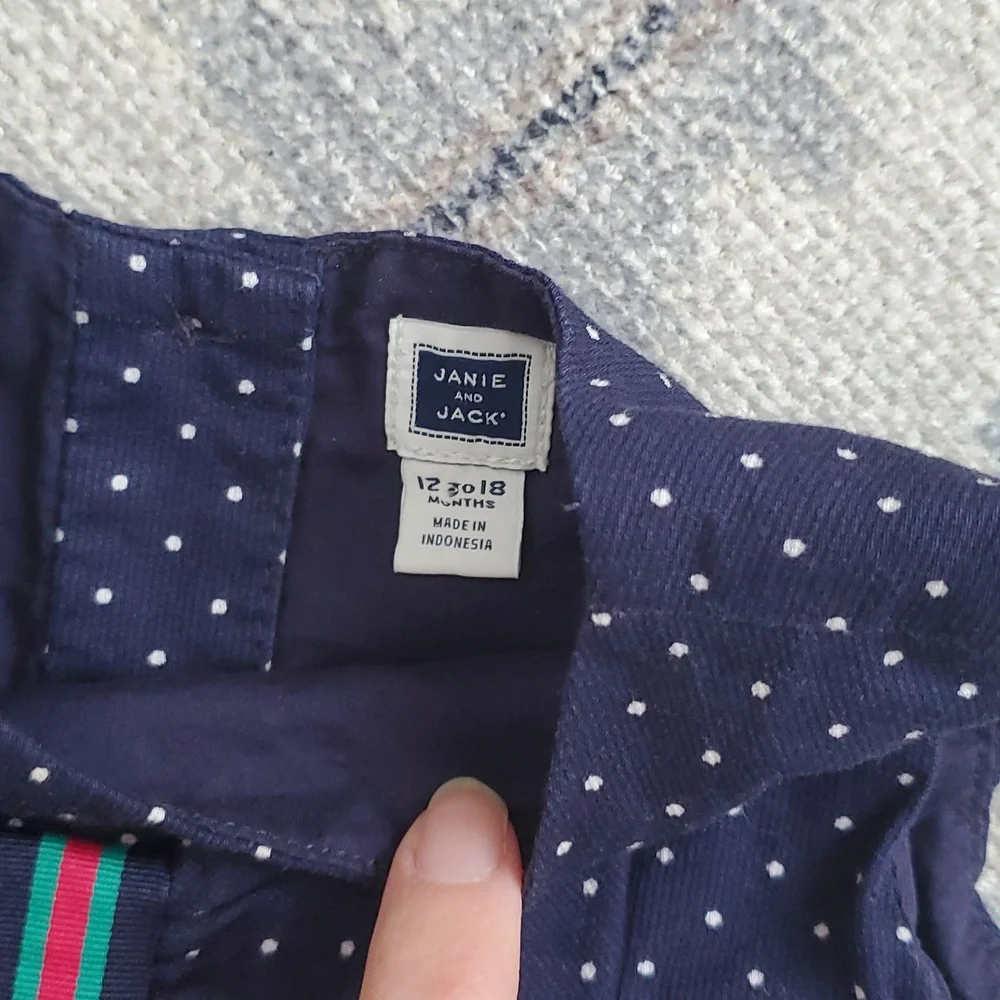Janie and Jack Baby Girls Bow Dotted Navy Dot Bow Dress Sz12-18m